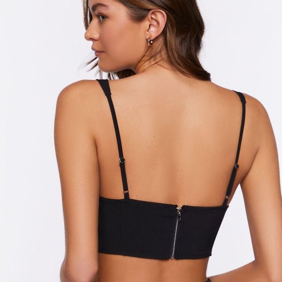 Forever 21 Ruched Corset Crop Black Top sz Small NWT - Picture 12 of 13